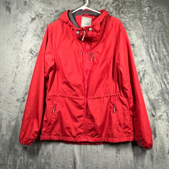Bench Windbreaker Jacket Womens XL Red Lightweight Hooded Packable Performance - Picture 1 of 14